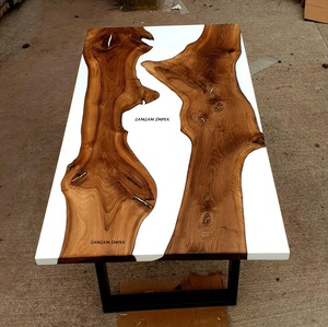 2025 nouveauté ensemble de Table à manger en bois d'acacia époxy blanc Design Simple moderne pour un usage domestique meubles de salle à manger en bois massif - Product Image 1