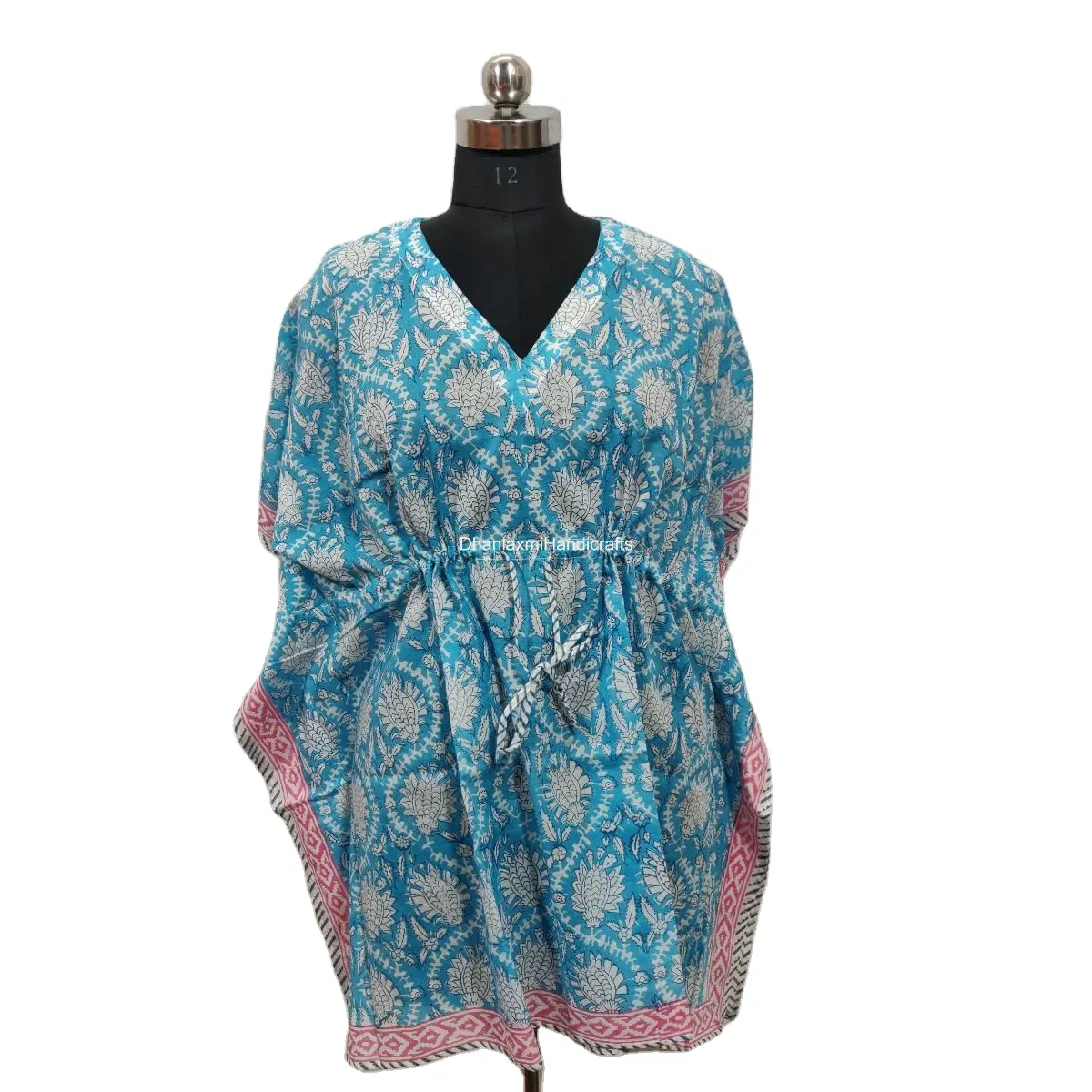 Wholesale Maternity Wear Hand Block Printed Unique Beach Dress Free Size Lady String Cotton Short Kaftan