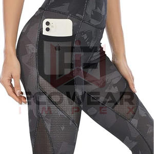 Pantalones de Yoga de cintura alta para mujer al por mayor con bolsillos laterales, mallas de entrenamiento con inserción de malla elástica, medias de yoga con control de barriga - Product Image 5