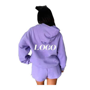 Ensemble de sweat-shirts courts décontractés pour femmes en gros, 100% coton, broderie personnalisée, surdimensionné, ensemble de 2 pièces, sweat-shirts et shorts pour femmes - Product Image 5