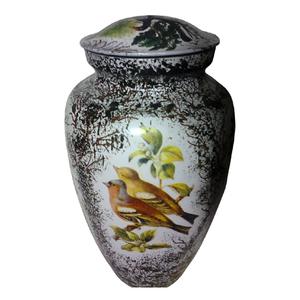 Urnes funéraires pour adultes en laiton de haute qualité avec autocollant d'oiseau et urnes funéraires en métal fini de couleur blanche pour les cendres humaines - Product Image 5