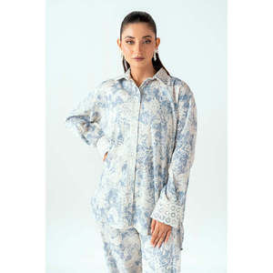 Ensemble coordonné pour femme en tissu crêpe à imprimé ondulé blanc cassé, tenue décontractée en 2 pièces pour le printemps/été XS/XS - Product Image 1