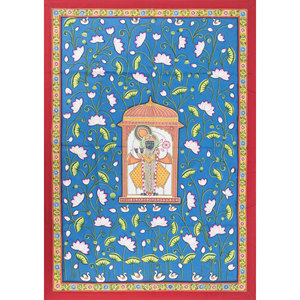 Pichwai Art Blue Cotton Cloth for Home <b>Wall</b> <b>Decor</b> Bohemian Christmas Style Tapestry with Handmade Rope Hanging Outdoor Usage - Product Image 1