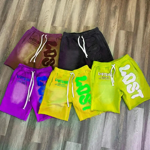 Shorts pour hommes en coton français délavé avec logo imprimé en relief coloré personnalisé OEM 2026, effet vieilli au bas, lavage à l'acide vintage - Product Image 5