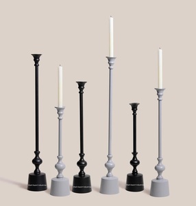 Bougeoir conique en métal de haute qualité pour la maison salon chevet table décoratif couleur grise bougie cônes - Product Image 4