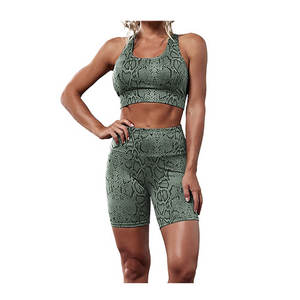 Ensemble d'entraînement en coton pour femmes à séchage rapide au-dessus du genou Vêtements de sport sans couture-Short de yoga en deux pièces Soutien-gorge Bouton Décoration Motif solide - Product Image 5