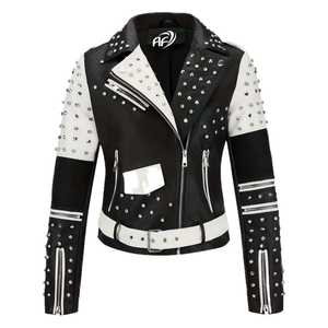 Chaquetas de cuero PU con diamantes de imitación, chaquetas de Boutique de lujo para mujer, chaquetas brillantes de cuero de poliéster y algodón con diamantes de imitación - Product Image 1