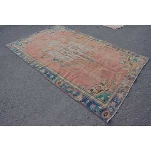 Vintage Turkish Rug Classic <b>Pink</b> Blue 6.1 X 9.5 ft Large Area <b>Wool</b> Latex Backing Patchwork Abstract for Teen Room Hallway - Product Image 2