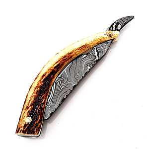 Rasoir droit en acier Damas DIY de marque de luxe avec belle poignée en corne OEM personnalisé pour un usage industriel - Product Image 2