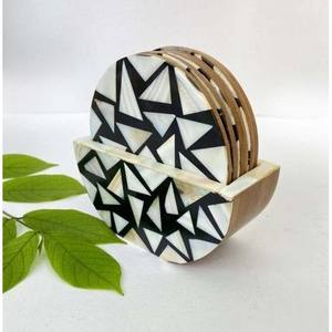 Posavasos con incrustaciones de madreperla para hogar, posavasos con incrustaciones de hueso de girasol, posavasos con incrustaciones de madreperla hechos a mano - Product Image 2
