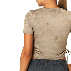 Women's Stylish Crop <b>Tops</b> and T-Shirts with Custom Logo Solid Color <b>Short</b> <b>Sleeves</b>-<b>Knitted</b> Fabric - Product Image 6