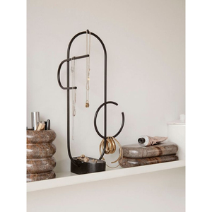 Expositor de Joyería de Metal Dorado Estilo Vertical con 5 Ganchos y Base de Mármol Blanco para Collares y Pulseras, para Escritorio - Product Image 5
