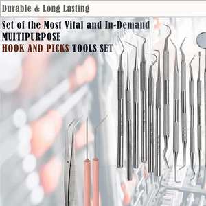 Kit d'instruments chirurgicaux dentaires allemands tout-en-un de 15 pièces en acier, écologiques, avec étui : détartreurs, pinces, grattoirs et miroirs - Product Image 2