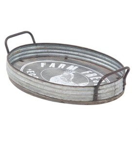 Utensilios de cocina de forma ovalada Bandeja de servicio galvanizada con mango de metal Decoración de mesa Hoteles y restaurantes Bandeja de servicio - Product Image 1