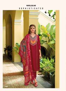 Belle robe incroyable couleur Style moderne Vichitra Kurti Pant & Dupatta avec impression de créateur avec travail manuel lourd mode femme - Product Image 6