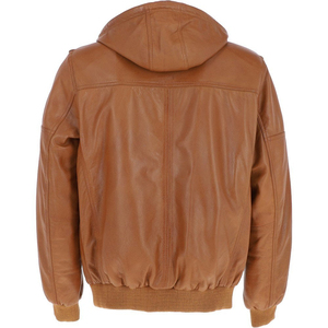 Chaqueta bomber de cuero para hombre al por mayor, con capucha desmontable, estilo aviador, color marrón Vigo, chaqueta de motociclista personalizada OEM - Product Image 2