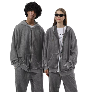 Custom 500 Gsm Hoodie Drop Shoulder Zip-up Hoodies Custom Color sólido Lavado con ácido Heavyweight Basics Hoodie - Product Image 4