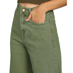 Couleur olive taille haute grande taille femmes pantalon en jean à jambes larges conception personnalisée lavé à la mode jean skinny respirant élégant - Product Image 3