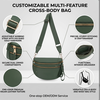Sac bandoulière vintage vert foncé demi-lune pour femme, sac selle croissant de luxe en cuir végétalien avec large sangle et double fermeture éclair
