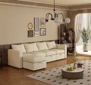 Juego de sofá Seccional de 3 plazas moderno con almacenamiento otomano L y diseño en forma de U patas de madera para sala de estar - Product Image 1