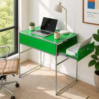 Bureau d'écriture en métal vert avec tiroir, table compacte pour ordinateur, pieds chromés, poste de travail, taille personnalisée, bureau à domicile
