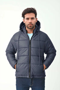 Vestes d'hiver pour hommes en nylon matelassé surdimensionné noir à col à capuche personnalisé, imperméables, respirantes, extrêmement chaudes, OEM - Product Image 2
