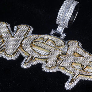 Colgante de Letra Personalizado con Diamantes de Moissanita y Plata de Ley 925, Estilo Hip Hop Lujoso, Totalmente Engastado, Venta al por Mayor - Product Image 2