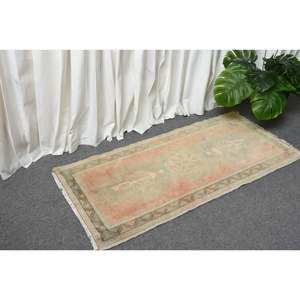 Tapis en laine turque vintage de 160x350 pieds, motif patchwork beige et bleu, tissage plat, support en latex pour décorations de salon - Product Image 3
