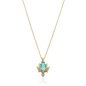Collier avec pendentif en forme de lotus en zircon clair aquamarine, rhodié, bijoux en argent sterling 925 faits à la main en Turquie pour mariage - Product Image 3