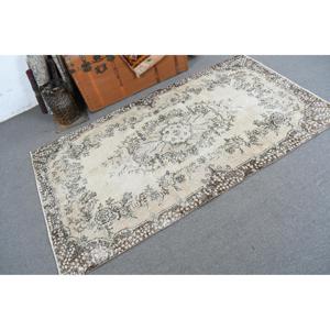 Vintage Turkish Rug, 3.8x6.8 ft Rug, <b>Brown</b> Camouflage <b>Wool</b> Rug - Product Image 1