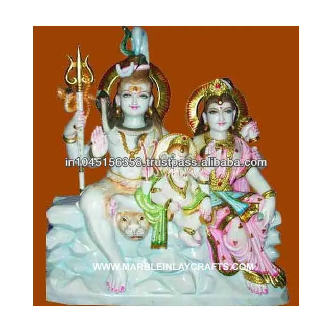 ヒンドゥー教の神と女神シヴァとパルバティ最高品質の手作りの磨かれた白い大理石の像崇拝に使用