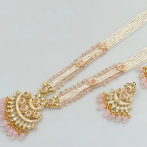 Ensemble de collier pendentif Mala Long Goutte et Kundan Motipearl traditionnel de fantaisie indienne - Product Image 1