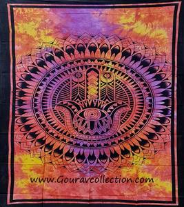 Tapisserie murale imprimée Hamsa Potly, drap de lit en tissu de coton, taille simple, pour la décoration de la maison GC-TP-184. - Product Image 4