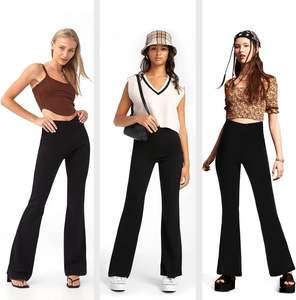 Novedad de 2024, pantalones acampanados transpirables con logotipo personalizado para mujer, pantalones acampanados de pierna ancha lisos para mujer - Product Image 5