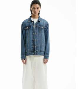 Ropa de Invierno para Hombre, Chaquetas Vaqueras, Abrigo Estilo Chaqueta Vaquera Personalizada para Hombre, Azul Vintage Deslavado, Estilo Holgado - Product Image 4