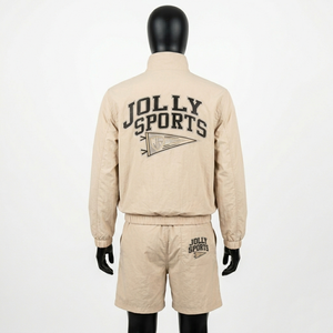 Conjunto Corto de Chaqueta Cortavientos para Hombre, 150 GSM, Poliéster Taslon, Color Beige Arena, Logotipo Bordado Personalizado - Product Image 6