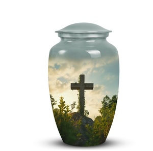 Urne commémorative de croix chrétienne pour les cendres humaines décor à la maison funéraire spirituel fabriqué à la main conception de ciel tranquille urne de repos céleste - Product Image 1