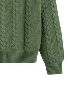 Manufacturer Customized <b>Men</b> Quarter Zip Cable <b>Knit</b> Sweater Dark Green Vertical Pattern High Neck Warm Winter Casual Pullover OEM - Product Image 6