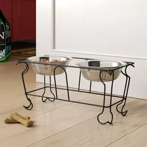 Elevated Diner Iron Stand With Stainless-Steel Bowls for <b>Dogs</b> <b>Raised</b> Pet Food Bowls <b>Feeders</b> for <b>Dog</b> and Cat Food Water Pet Bowl - Product Image 2