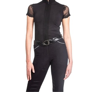 Camisa Ecuestre de Mujer para Montar a Caballo, Calidad Premium, Tejido de Punto con Patrón Sólido, Estilo Vintage, Transpirable, Manga Corta - Product Image 2