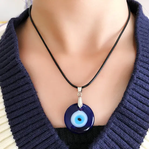 Exclusivo turco mal de ojo colgante collar vidrio cuero cuerda turco proteger suerte collar gargantilla amuleto regalo de Navidad - Product Image 6