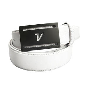 Cinturón de golf de cuero genuino para hombre [Volvik] con hebilla mate con logotipo V (blanco) Cinturón de golf de cuero genuino para hombre con logotipo V mate - Product Image 1