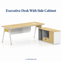 Bureau de direction en bois grainé avec armoire latérale séparée et pieds en métal blanc 2000 mm pour bureaux de direction modernes