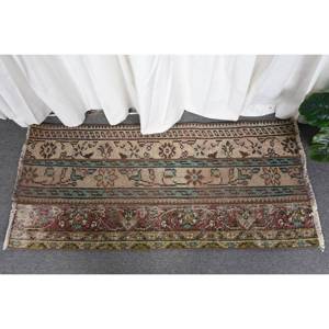 Tradicional Beige Marrón 1,8X4 pies Alfombra de lana Diseño de retazos turco para entrada Pasillo Sala de estar Cabecera-Respaldo de látex - Product Image 1