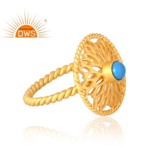 Última Venta de latón 18K chapado en oro Natural turquesa anillo de piedras preciosas Demi fabricante de joyería fina - Product Image 4