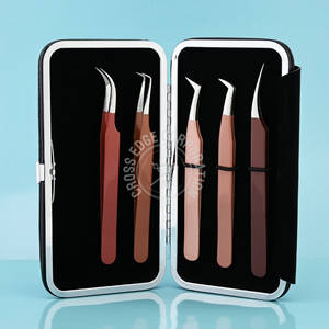 Pinzas para Extensión de Pestañas con Punta de Fibra, Curvatura Luna, Volumen, Aislamiento Clásico, Acero Inoxidable - Product Image 1