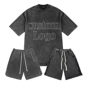 2025/2026 été lavage à l'acide deux pièces ensemble court vêtements pour hommes en gros Shorts et ensembles de t-shirts ensembles de t-shirts deux pièces pour hommes - Product Image 1