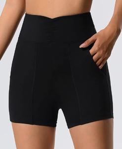 กางเกงขาสั้นออกกำลังกายขาสั้นผ้าโพลีเอสเตอร์/ สแปนเด็กซ์สำหรับผู้หญิงสีพื้นพร้อมด้านข้างผ้ายืดและใส่สบาย - Product Image 1