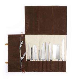 Leather Canvas Luxury Knife Roll Chef Tool <b>Storage</b> <b>Carrier</b> Durable Kitchen Organizer Cutlery <b>Bag</b> Smell Proof Protection LCK-0027 - Product Image 1