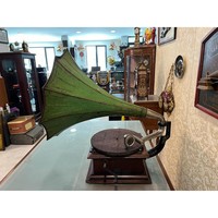 Gramófono de Madera y Metal de Alta Calidad con Diseño Retro Multifuncional, Ultra Raro, His Masters Voice, Completamente Original